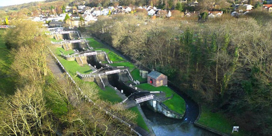 Aerial view of Bingley Five Rise Locks