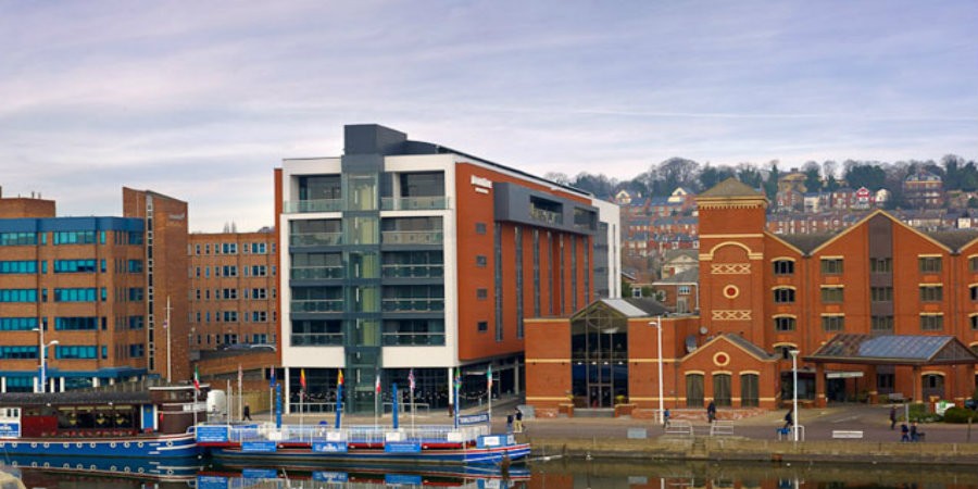 Red brick hotel at Brayford Pool in Lincoln