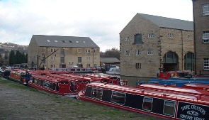 Boats moored at Sowerby Bridge