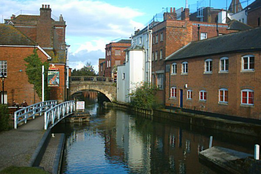 Newbury town centre by the canal