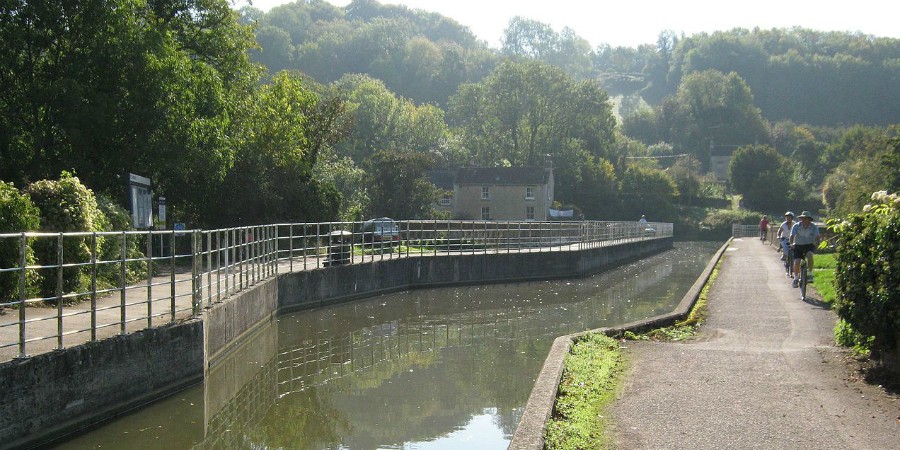 Cycling across Avoncliff Aqueduct