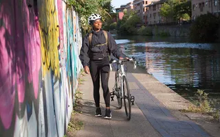 Walking a bike along the canal