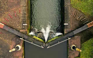 aerial view of Grand Union Canal lock