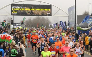 Runners leave the start line in Manchester