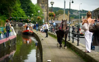 Horse boating alongside Sowerby Bridge
