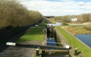 An empty lock at the top of a flight on the Titford Canal
