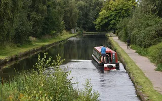 A towpath alongside a narrowboat