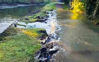 The floods washed away part of the canal wall and towpath