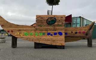 Completed sculpture with fibreglass additions (Hinterlands)