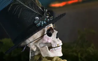 Skull wearing a hat and sunglasses