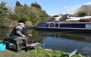 Steve Cope fishing on the Staffs & Worcs Canal at Wombourne the day after the mini 'beast from the east'