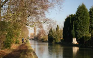 Cyclist on towpath by Rushall Canal