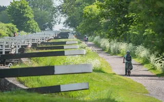 Cyclists and walkers at Caen Hill on the Kennet & Avon Canal