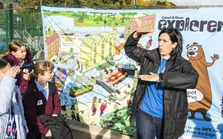 Children taking part in water safety activities at Tees Barrage