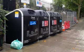 Recycling bins for boaters use in Little Venice, London