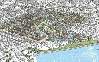 An illustration of a canal loop in Birmingham, as soon from the top.