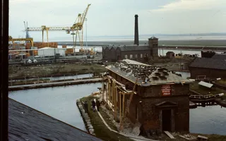 Archived photo of old brick buildings on the canals