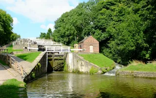Looking up at the Bingley Five Rise Locks