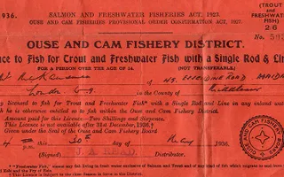Fishing rod licence from 1936 for the Ouse and Cam Fishery District