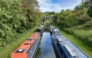 Photograph of boats moored on the Netherton Tunnel Branch (New Mainline Canal) looking toward Cobb's Engine Bridge