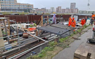 Construction on the side of a canal
