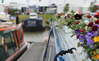 Flowers on the roof of a boat at Crick Boat Show