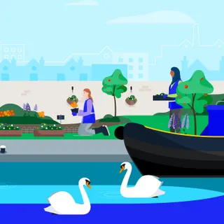 An illustration of people and nature enjoying the canal