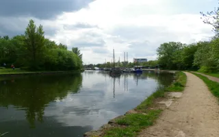 St Helens Canal with boats moored in backgroun