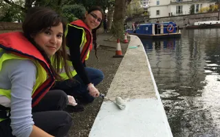 Volunteers from British Land paint coping stones
