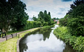 Wide shot of a canal on a cloudy day