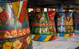 Roses and Castles water cans in the National Waterways Museum Gloucester Collection