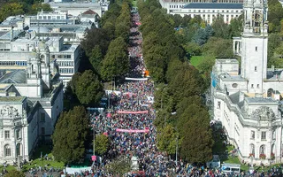 Crowds of runners at an event in Wales