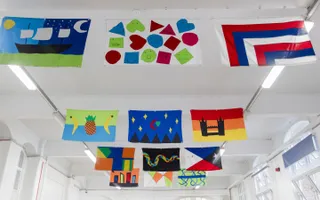 Picture of flags hung up from the ceiling