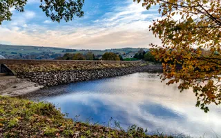 Reservoir wall on an autumn day