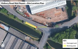 Oldbury Road wall repair site map