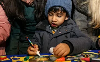 Boy making Christmas crafts
