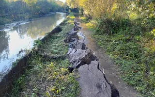 Badly damaged towpath created by a storm