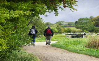 Two walkers at Tring Reservoirs