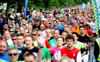 Crowd of runners setting off from the start line of the York 10k