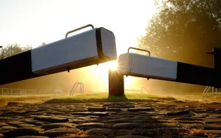 Sun setting behind locks