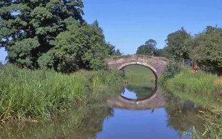 Walkers on bridge across Ashby Canal
