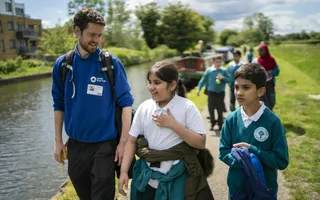 Explorers taking a school trip on the towpath