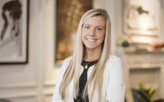 Blonde woman posing for photo