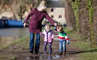Children playing in puddles