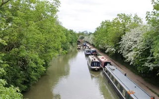 Aerial photo of moored up boats