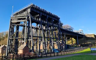 Old steel canal boat lift on a sunny day
