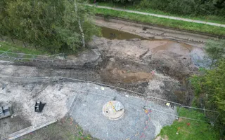 Arial shot of a drained canal
