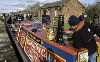 Boats going through locks at National Waterways Museum