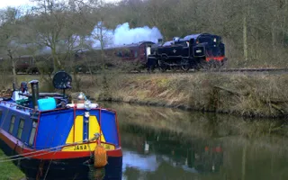 Caldon Canal at Consall with steam train