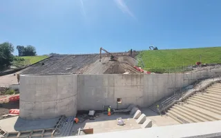 Views of the works happening at Toddbrook Reservoir
